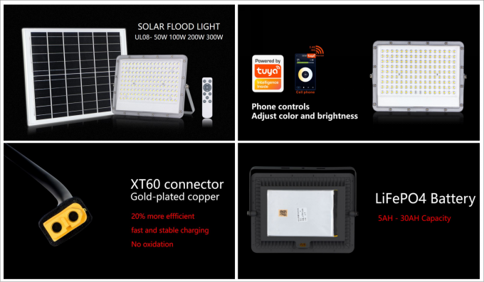 SMD2835 100w 200w 300w Outdoor Solar Flood Light 170lm/w Optical Lens 1