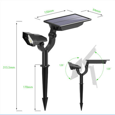 DC6V 3000K Solar Panel Spotlight Integrated , 2600mAh Solar RGB Garden Lights